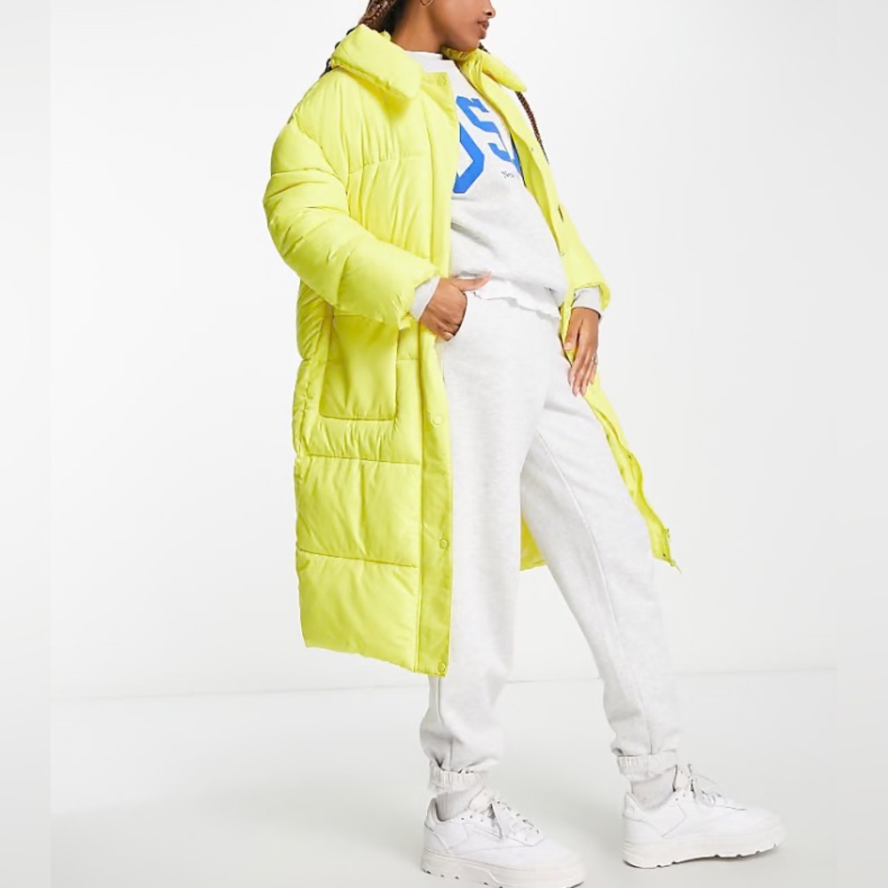 🌼Miss Selfridge Bright Yellow Long Puffer Coat, Size 2